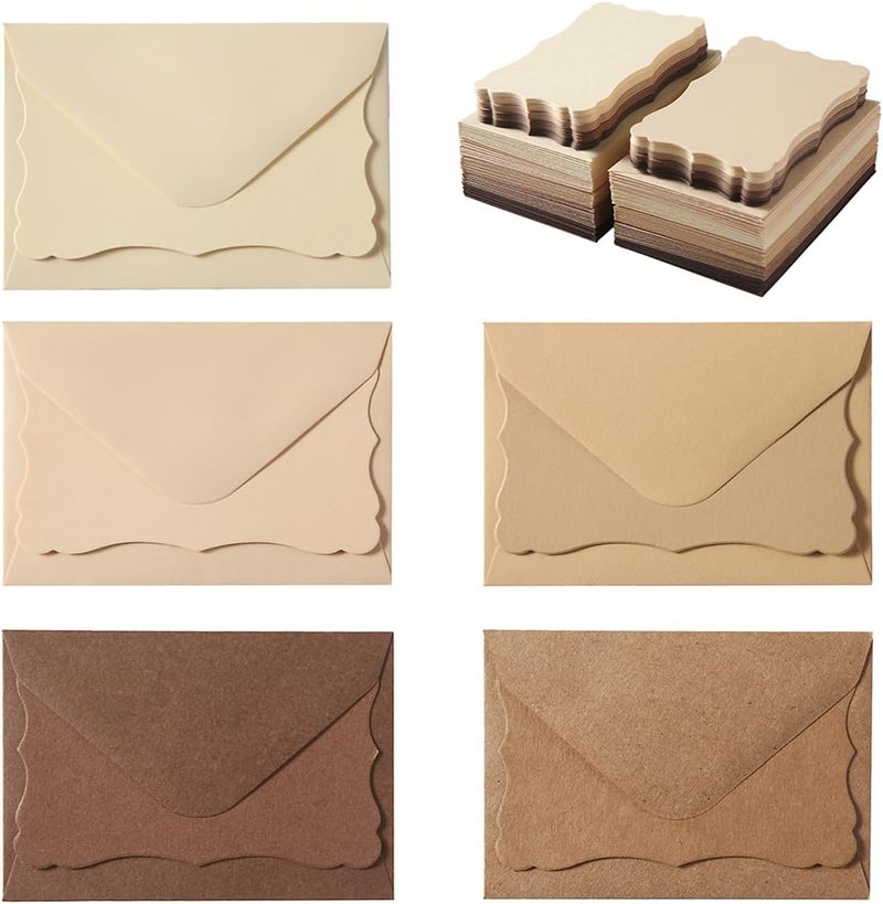 Toperd 100 Pack Mini Envelopes with Note Cards in 5 Colors for Wedding, Birthday, Baby Showers, 4 x 2.7 Inches (Brown) - Image 1